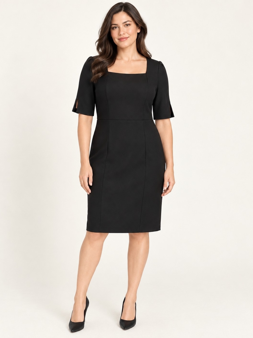 Ann Taylor Black Square-Neck Sheath Dress 6